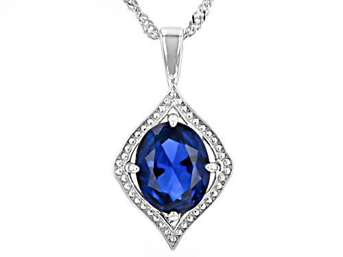 2.40ct Oval Lab Created Blue Spinel Rhodium Over Sterling Silver Pendant with Chain