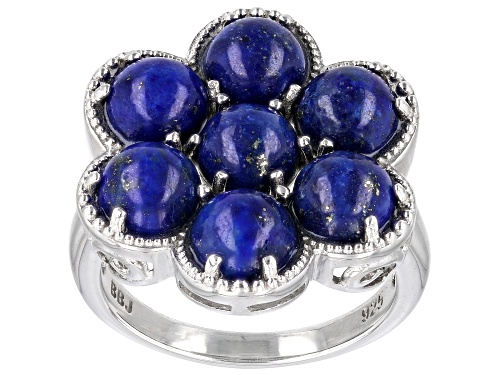 6mm Round Cabochon Lapis Lazuli Rhodium Over Sterling Silver Ring - Size 6