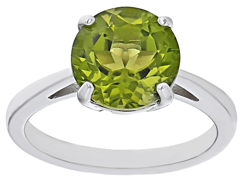 Photo of 3.83ct Round Manchurian Peridot™ Rhodium Over Sterling Silver Solitaire Ring - Size 10