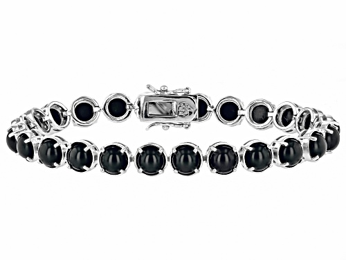 6mm Round Cabochon Black Onyx Rhodium Over Sterling Silver Tennis Bracelet - Size 8