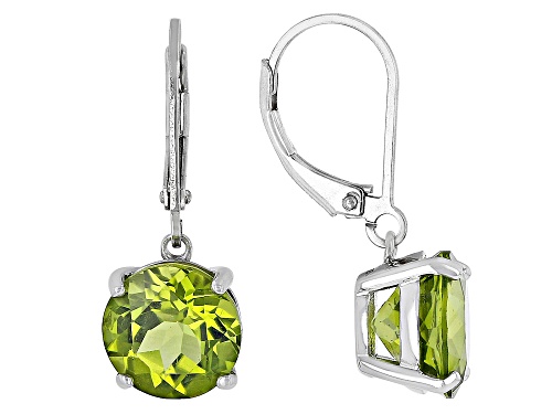 Photo of 7.65ctw Round Manchurian Peridot™ Rhodium Over Sterling Silver Earrings