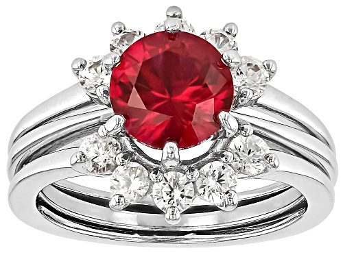 1.91ct Round Lab Created Ruby With 1.19ctw White Zircon Rhodium Over Sterling Silver Ring - Size 9
