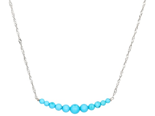 6mm,5mm,4mm,3mm Round Bead Sleeping Beauty Turquoise Rhodium Over Sterling Silver Necklace - Size 18