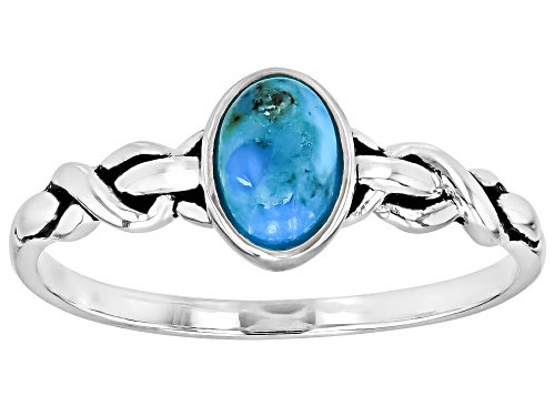 6x4mm Oval Cabochon Composite Turquoise Sterling Silver Solitaire Ring - Size 7