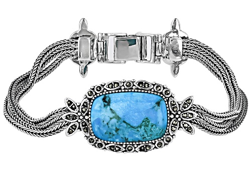 22x14mm Cushion Cabochon Turquoise With Round Marcasite Sterling Silver Bracelet - Size 8
