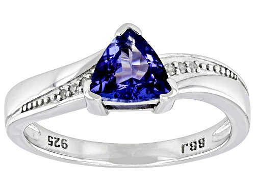 0.75ct Trillion Tanzanite With 0.03ctw Round White Diamond Rhodium Over Sterling Silver Ring - Size 9