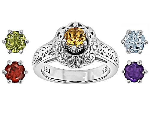 2.33ctw Round Multi Gem Rhodium Over Sterling Silver Interchangeable Ring with Box - Size 9