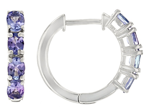 1.04ctw Oval Tanzanite Rhodium Over Sterling Silver Hoop Earrings