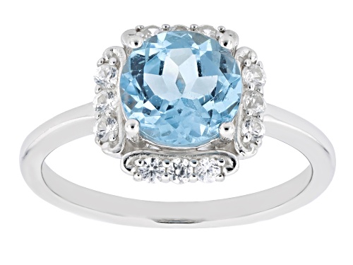 2.00ct Round Glacier Topaz™ And 0.37ctw Round White Zircon Rhodium Over Sterling Silver Ring - Size 10