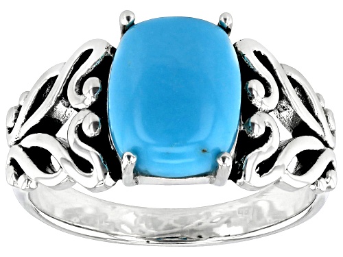 10x8mm Rectangular Cushion Cabochon Sleeping Beauty Turquoise Sterling Silver Solitaire Ring - Size 8