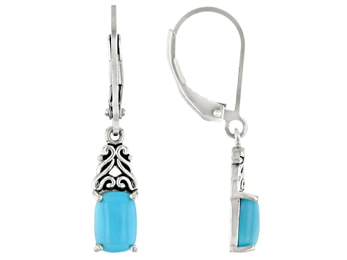 7x5mm Cushion Cabochon Sleeping Beauty Turquoise Sterling Silver Solitaire Earrings