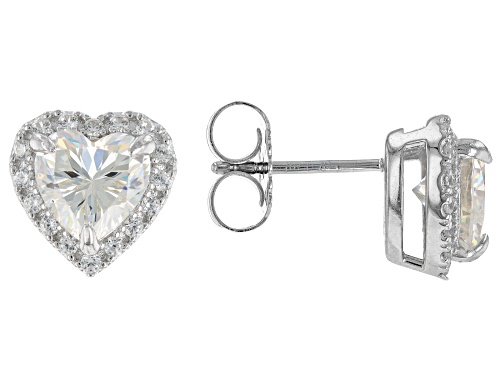 2.80ctw Heart Shape Strontium Titanate With .32ctw White Zircon Silver Stud Earrings