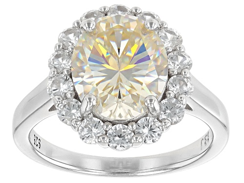 6.13ctw Oval Strontium Titanate With White Zircon Rhodium Over Sterling Silver Halo Ring - Size 9