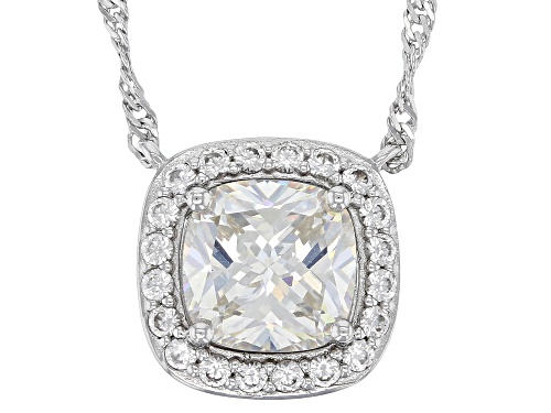 3.36ct Cushion Strontium Titanate With .22ctw Zircon Rhodium Over Silver Halo Pendant With Chain