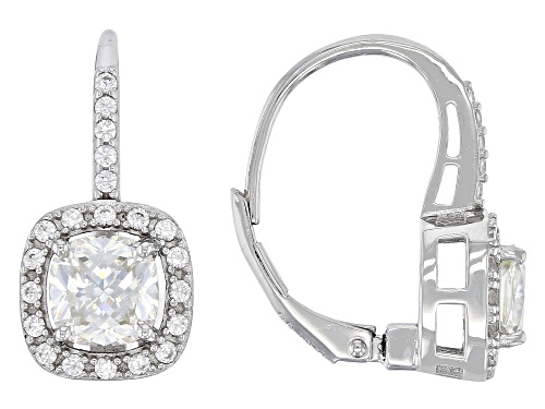 2.62ctw Cushion Strontium Titanate With 0.57ctw White Zircon Rhodium Over Silver Halo Earrings