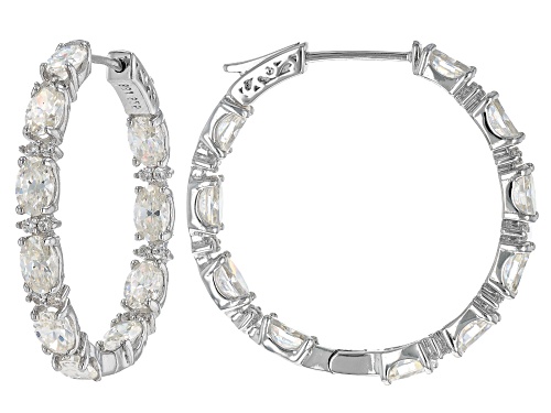 10.20ctw Strontium Titanate With 0.54ctw White Zircon Rhodium Over Sterling Silver Hoop Earrings