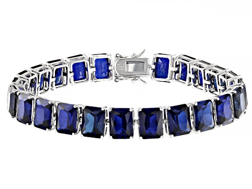 58.65ctw Rectangular Octagonal Lab Created Blue Sapphire Rhodium Over Silver Tennis Bracelet - Size 8