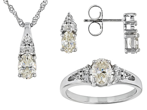 2.98ctw Strontium Titanate, White Zircon Rhodium Over Silver Earrings, Ring, Pendant W/ Chain Set