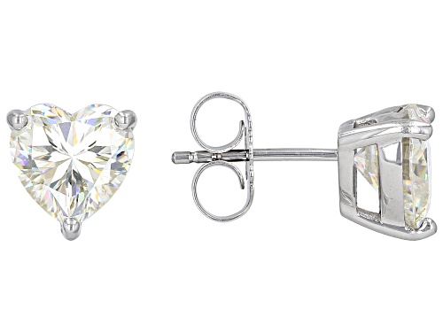 4.68ctw Heart Lab Created Strontium Titanate Rhodium Over Sterling Silver Earrings