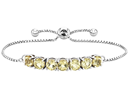 2.98ctw Round Yellow Apatite Rhodium Over Sterling Silver Bolo Bracelet
