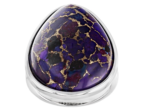 24x18mm Pear Shaped Purple Turquoise Rhodium Over Sterling Silver Solitaire Ring - Size 6
