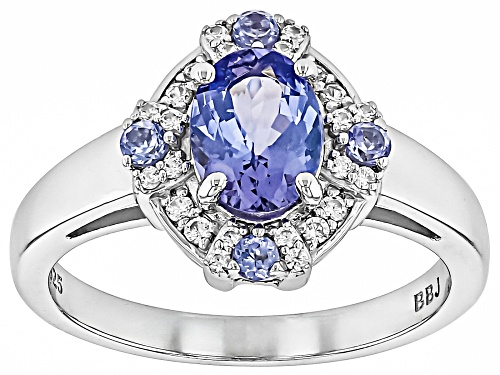 1.26ctw Mixed Shapes Tanzanite With 0.16ctw Round White Zircon Rhodium Over Silver Ring - Size 9