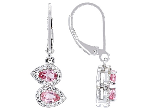 0.68ctw Pear Shape Tourmaline With 0.36ctw White Zircon Rhodium Over Sterling Silver Earrings