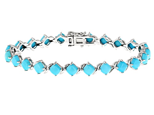 5mm Cushion Cabochon Sleeping Beauty Turquoise Rhodium Over Sterling Silver Bracelet - Size 8