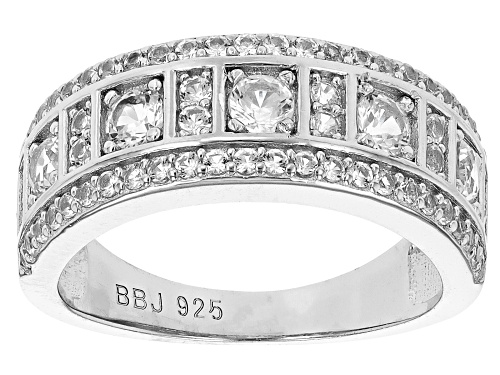 0.85ctw Round Lab Created White Sapphire Rhodium Over Sterling Silver Band Ring - Size 9