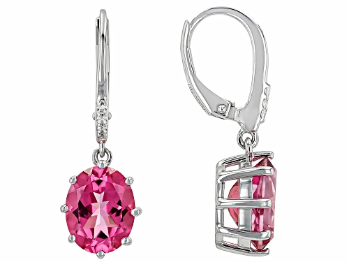 5.61ctw Oval Pink Topaz With 0.05ctw Round White Zircon Rhodium Over Sterling Silver Earrings
