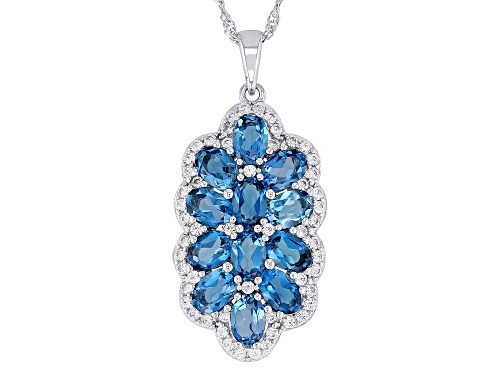 5.80ctw London Blue Topaz With 1.06ctw White Zircon Rhodium Over Silver Pendant With Chain