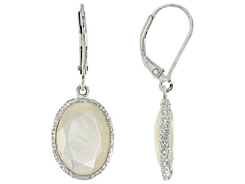 14x10mm Oval Mother-Of-Pearl Rhodium Over Sterling Silver Earrings