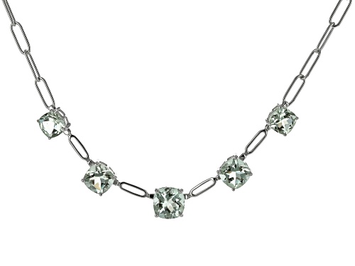 9.91ctw Square Cushion Prasoilite Rhodium Over Sterling Silver Paperclip Station Necklace - Size 18