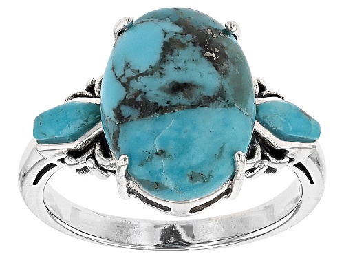 14x10mm Oval And Free-Form Cabochon Kingman Turquoise Sterling Silver Ring - Size 6