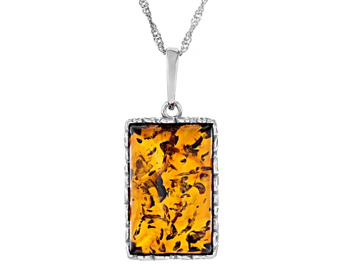 Amber Rhodium Over Sterling Silver Solitaire Pendant With Chain