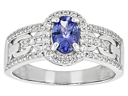 0.65ct Tanzanite With 0.47ctw White Zircon Rhodium Over Sterling Silver Ring - Size 10