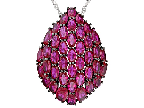 8.71ctw Oval And 0.75ctw Pear Shape Lab Created Ruby Rhodium Over Silver Pendant With Chain