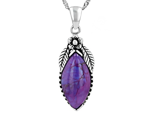 19x10mm Marquise Cabochon Purple Turquoise Sterling Silver Solitaire Pendant With Chain