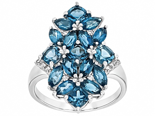 3.47ctw London Blue Topaz With 0.01ct White Zircon Rhodium Over Sterling Silver Ring - Size 7