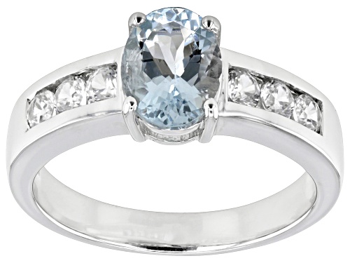 .94ct Oval Aquamarine With 0.34ctw Round White Zircon Rhodium Over Sterling Silver Ring - Size 10