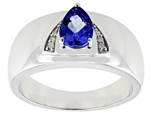 0.60ctw Pear Shape Tanzanite With 0.03ctw White Diamond Accent Rhodium Over Sterling Silver Ring - Size 6
