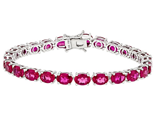 25.40ctw Oval Lab Created Ruby Rhodium Over Sterling Silver Tennis Bracelet - Size 7.25