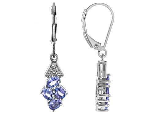 1.09ctw Tanzanite With 0.07ctw White Zircon Rhodium Over Sterling Silver Dangle Earrings