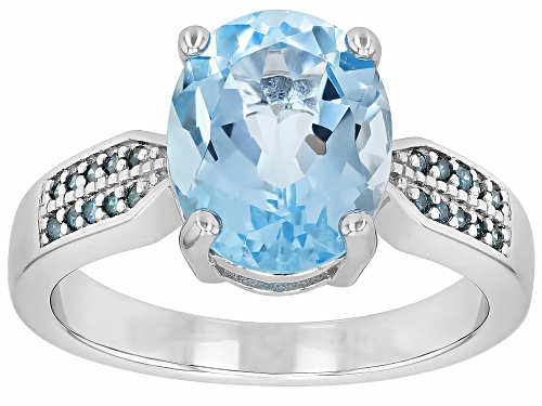 3.25ct Oval Glacier Topaz™ With .09ctw Blue Diamond Accent Rhodium Over Sterling Silver Ring - Size 6