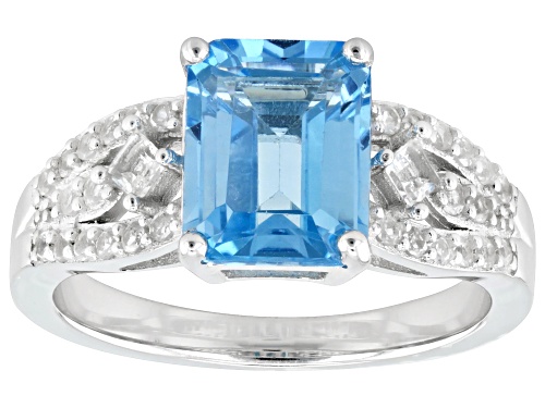 2.50ct Rectangular Octagonal Swiss Blue Topaz With 0.31ctw White Topaz Rhodium Over Silver Ring - Size 9