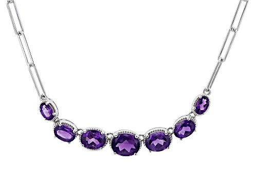 5.54ctw Oval African Amethyst Rhodium Over Sterling Silver Paper Clip Necklace - Size 16