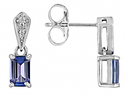 1.00ct Rectangular Octagonal Tanzanite With 0.05ctw White Zircon Rhodium Over Silver Earrings