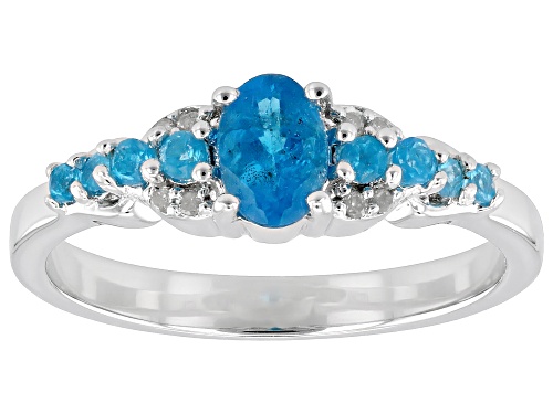 0.55ctw Mixed Shape Neon Apatite With 0.02ctw White Diamond Accents Rhodium Over Silver Ring - Size 8