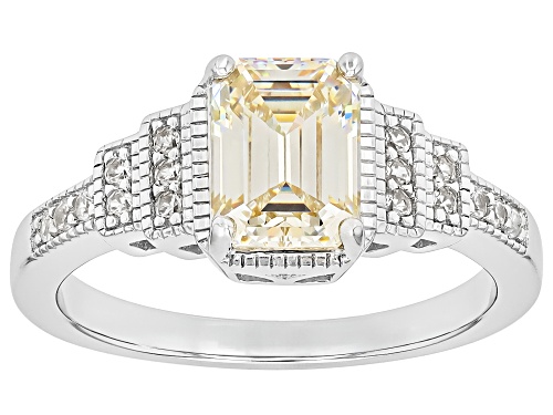 2.12ct Rectangular Octagonal Strontium Titanate With .14ctw White Zircon Rhodium Over Silver Ring - Size 10