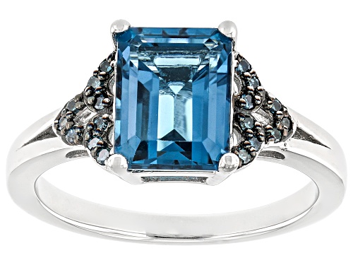 2.50ct Rectangular London Blue Topaz With .09ctw Blue Diamond Accents Rhodium Over Silver Ring - Size 10